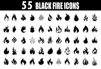 Black fire icons. flame sign.
