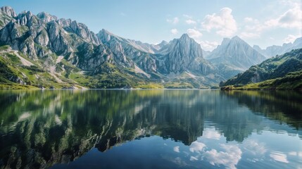 Naklejka na ściany i meble Summer Mountain Lake Landscape with Reflections and Trees