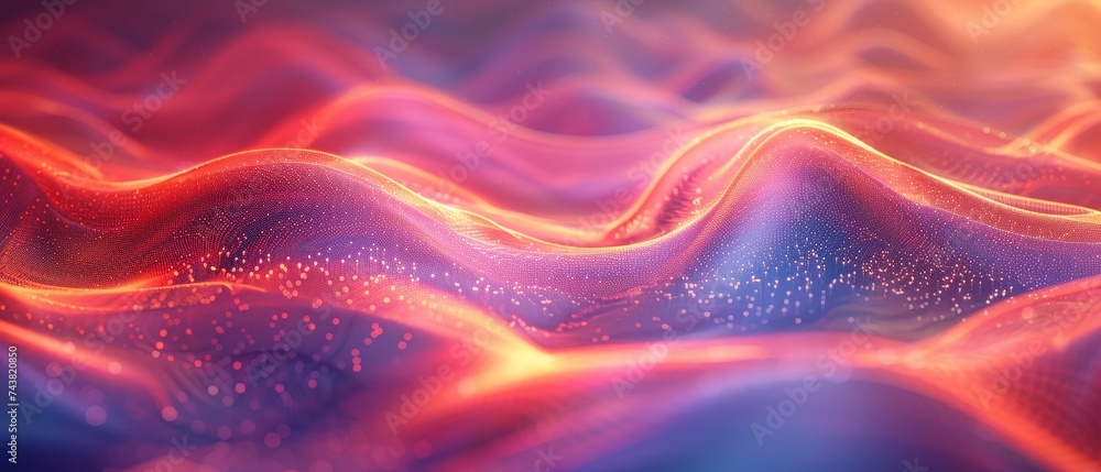 Poster The background is abstract futuristic with colored motion elements and neon led illumination.