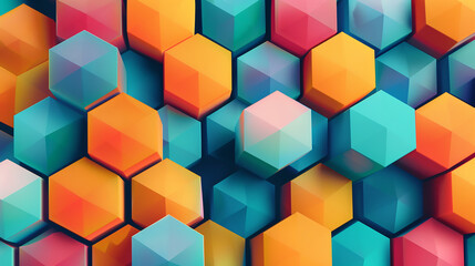 Abstract geometric hexagonal graphic design with a seamless pattern of vibrant 3D cubes.