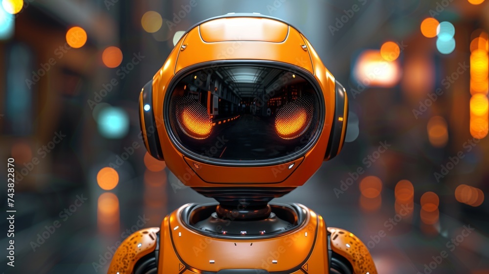 Poster Chat bot icon in flat modern style with cute robot face.