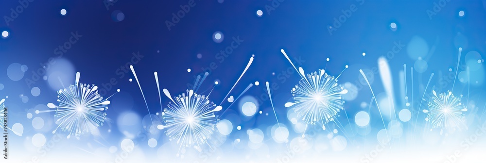 Poster blue and white background with delicate snowflakes gently falling, creating a serene and magical atm