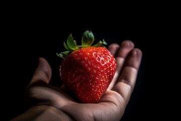 Obraz premium Strawberry in hand - Generative AI