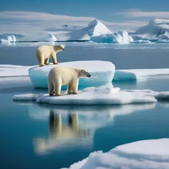 Schilderijen op glas polar bears on an ice floe © Olha