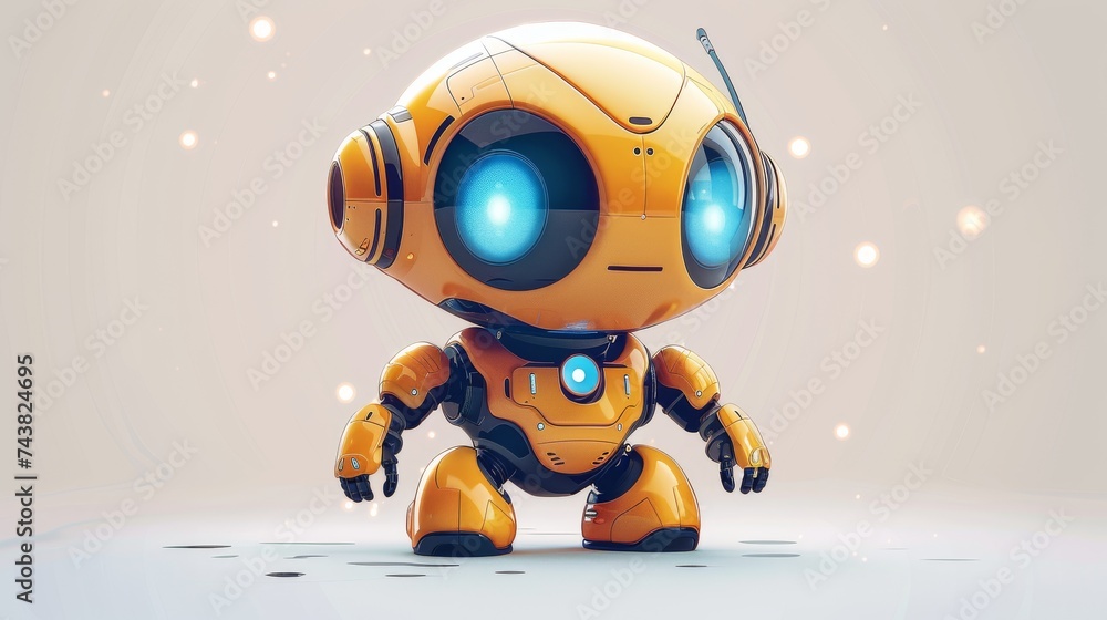 Aufkleber Icon of robot. Robot chatbot. Cute robot with smile. Outline robot sign in blue circle. flat line cartoon illustration isolated on white. Voice support service bot. Online virtual assistance