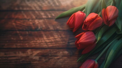 A beautiful tulip on a wooden background