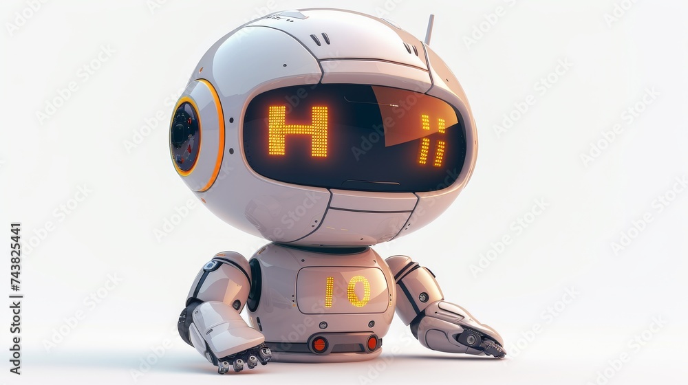 Poster icon of a chatbot on white. bot saying hello on screen. customer support service chatbot. illustrati