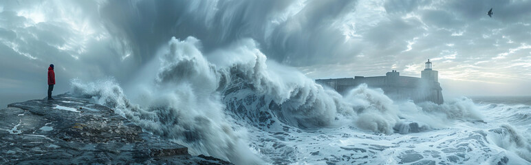 Panoramic view of a stormy sea in the north of Portugal
