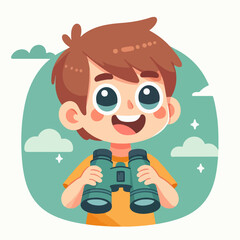 flat design illustration concept of a happy boy with a telescope