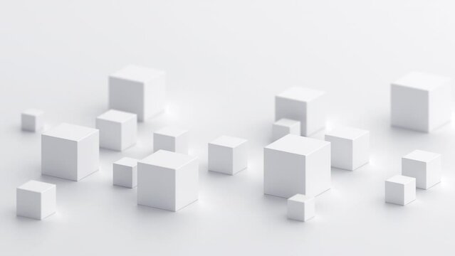 Abstract 3d render, geometric background with white cubes, 4k seamless looped animation