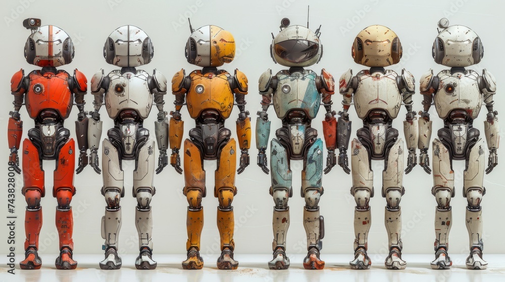 Poster Isolated white background with robotic characters