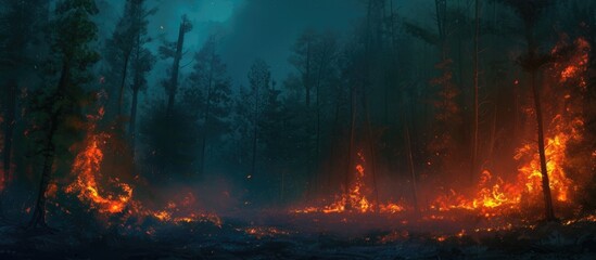 Nighttime forest blaze.