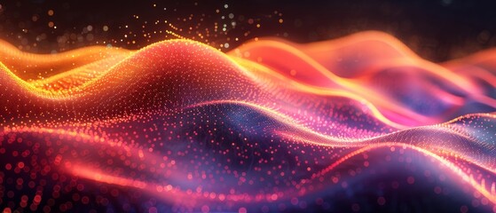 Abstract dynamic wave background with many dots and particles. Technology or science banner.