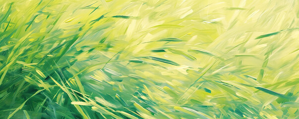 Green grass nature background in art nouveau painting stylet. Soft green abstract banner.