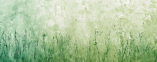 Green grass background in art nouveau painting style with empty space for your text. Soft green abstract nature banner.