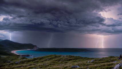 Natural landscape with thunderstorm and lightning