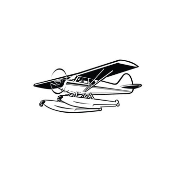 Sea plane vector isolated. Small amphibious plane vector art monochrome silhouette illustration