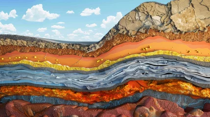 Foto op Canvas Cross-section of the Earth showing thermal layers, magma conduits, and mineral deposits © furyon