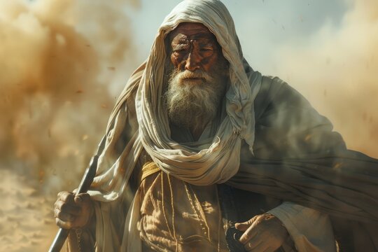 Moses leads jews through desert, biblical journey to promised land in sinai. religious historical escape narrated in bible, showcasing moses leadership and divine intervention in israelite exodus.