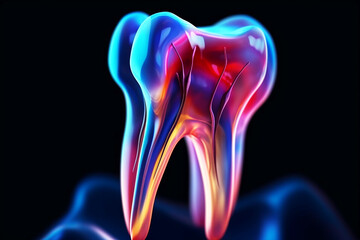 Tooth in neon glow, tooth icon.