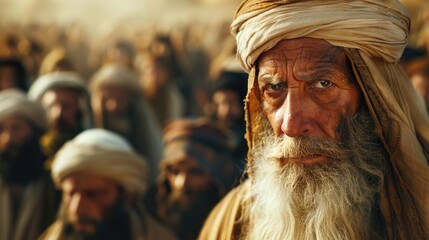 Moses leads jews through desert, biblical journey to promised land in sinai. religious historical escape narrated in bible, showcasing moses leadership and divine intervention in israelite exodus. - obrazy, fototapety, plakaty