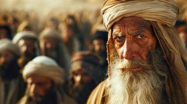Moses leads jews through desert, biblical journey to promised land in sinai. religious historical escape narrated in bible, showcasing moses leadership and divine intervention in israelite exodus.