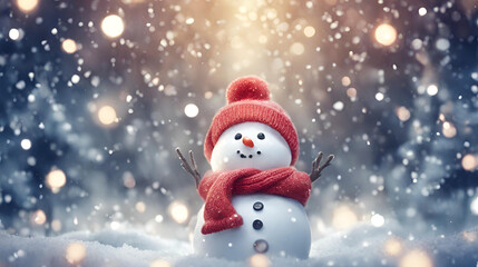 Joyful Snowman Delight: Adorable Snowman Smiling Amidst a Blanket of Snow on a Christmas Day