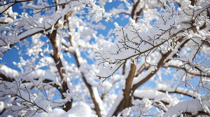 Picturesque snow covered tree with clear blue sky in background