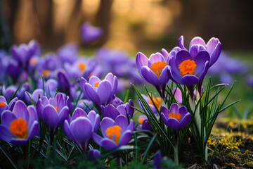 Field of purple flowers with vibrant orange centers