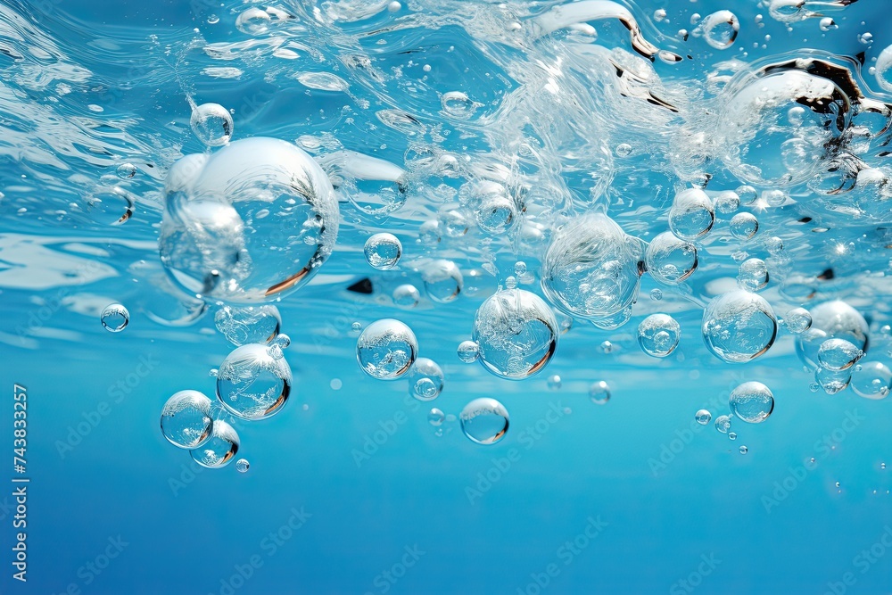Poster a multitude of bubbles gently float upon the surface of the water, forming a mesmerizing and enchant