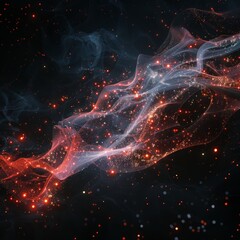 Abstract Particle Wave Mesh with Glowing Red Dots on Dark Background