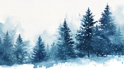 Fototapeta na wymiar Serene watercolor painting of snow covered forest