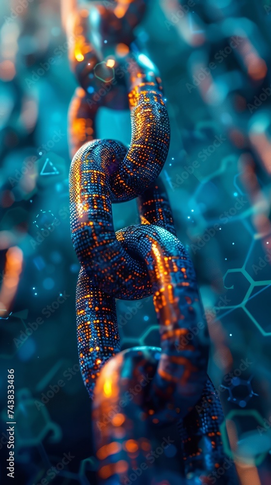 Aufkleber abstract digital chains with glowing nodes on futuristic background