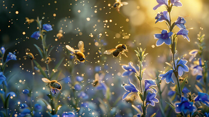 Obraz na płótnie Canvas Lobelia attracting pollinators, using cinematic framing to capture the vibrant scenes of buzzing activity.