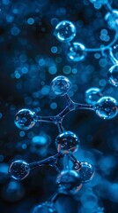 Abstract Molecular Structure with Shiny Spheres and Blue Bokeh Background