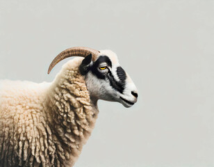 Portrait of young sheep, isolated on grey