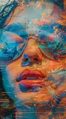 Abstract Digital Art Collage with Human Face and Technological Elements