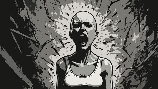 graphic portrait of woman screaming her desperation due to anxiety and depression