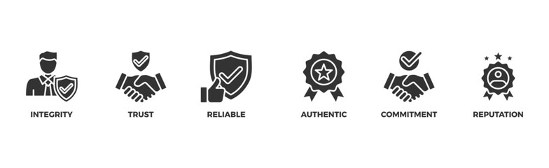 Credibility banner web icon vector illustration concept with icon of integrity, trust, reliable, authentic, commitment, and reputation	