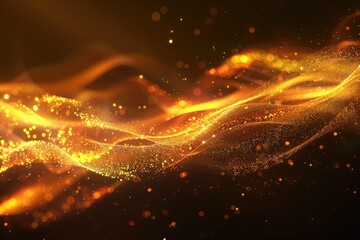 Abstract background of flickering gold particles and light flare