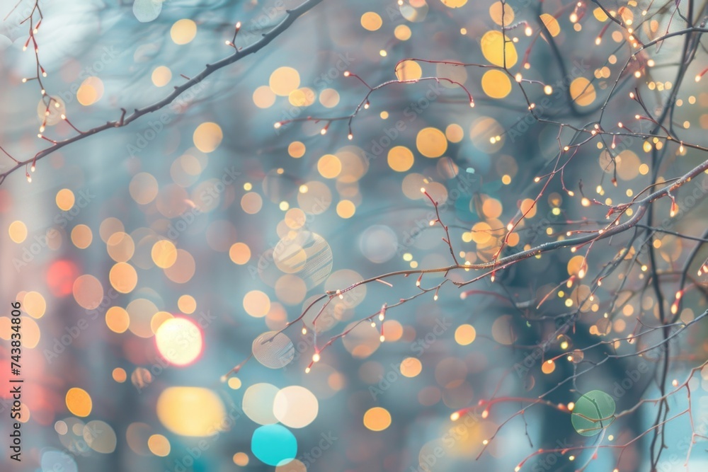 Poster abstract bokeh background of colorful glowing lights in soft focus in bright sunlight