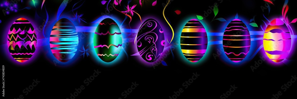 Poster A mesmerizing row of easter eggs, each emitting a soft glow, creates a magical and enchanting display of color and light