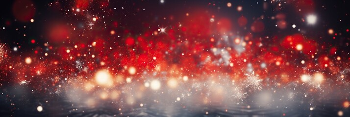 Vibrant red and pristine white hues dance across the background as delicate snow flakes gently drift down, creating a whimsical winter scene - obrazy, fototapety, plakaty