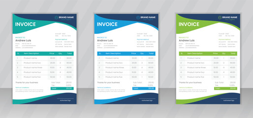 Business invoice form template design, Invoicing quotes, money bills or price invoices and payment agreement templates, Tax form, bill graphic or payment receipt page vector set