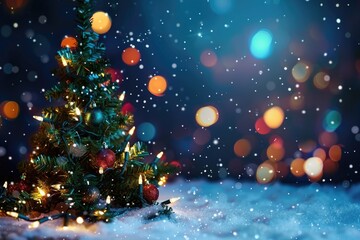 Fototapeta na wymiar Christmas Lights In Eve Night With Abstract Defocused Bokeh