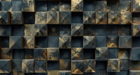 Abstract Geometric 3D Wall Texture with Gold Accents