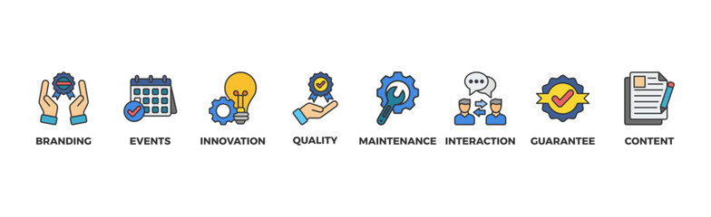 Customer engagement banner web icon vector illustration concept with icon of branding, events, innovation, quality, maintenance, interaction, guarantee, content	