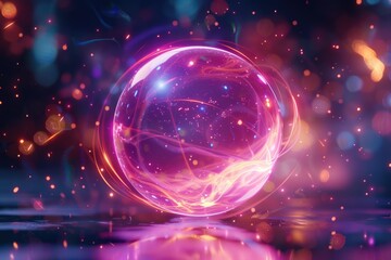 Obraz premium Futuristic pink and purple space particles in orb VFX.