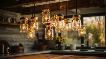 An upcycled chandelier made from mason jars 