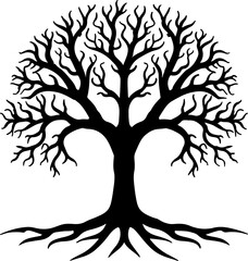 tree with roots silhouette, tree of life logo icon